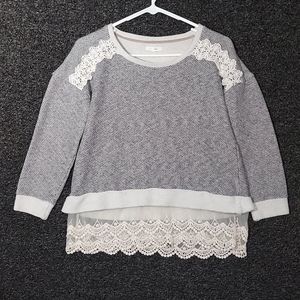 Maurices Cream and Gray Lace Knit Sweater Women’s Small Feminine Boho La…